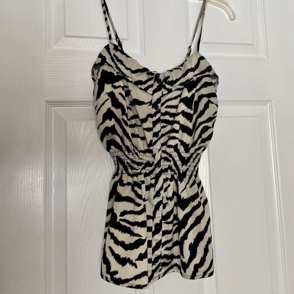 Dynamite Cinched Waist Zebra print spaghetti strap shirt XS